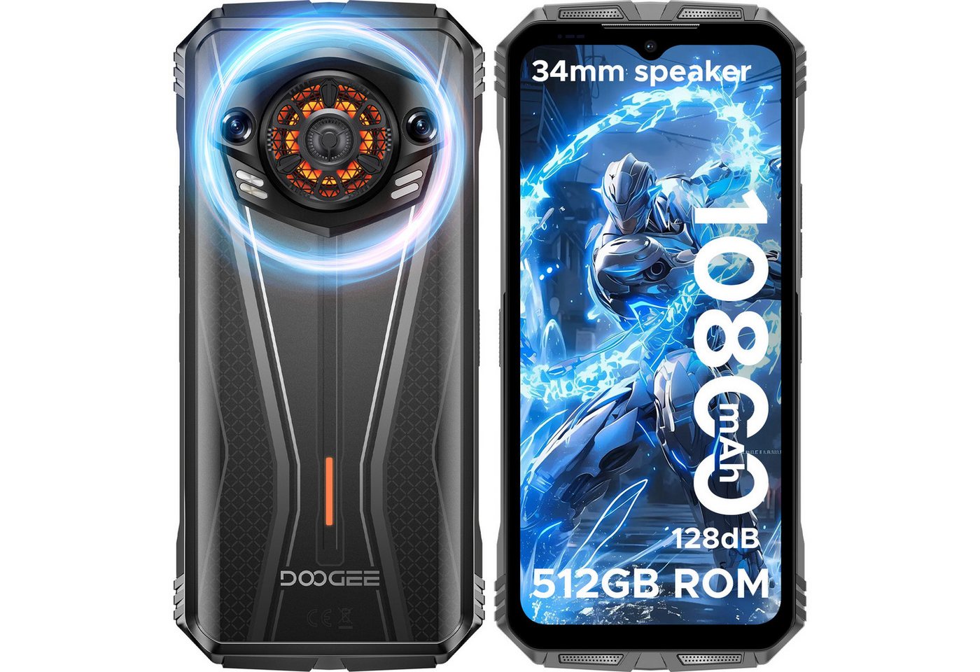 DOOGEE S Punk Pro Outdoor Handy, baustellenhandy mit LED Lichteffekt Smartphone (6.6 Zoll, 512 GB Speicherplatz, 50 MP Kamera, Android 14.0 20 GB+512 GB 10800mAh 50MP+2MP+16 MP NFC/OTG/FM) von DOOGEE