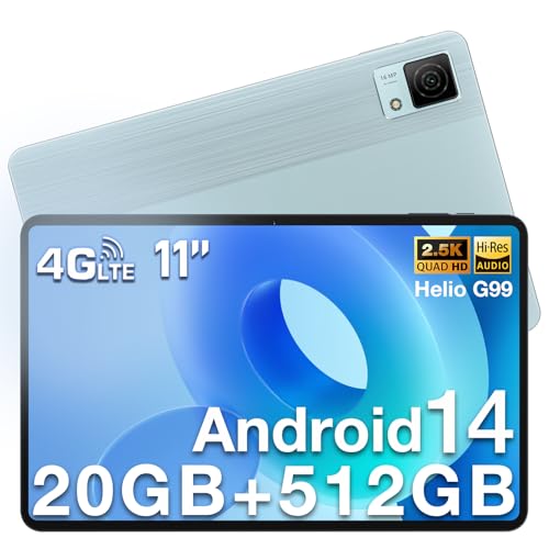 DOOGEE T40 Tablet 11 Zoll Android 14 Tablet Helio G99,20GB RAM 512GB ROM(2TB TF), 2.5K Display Gaming Tablet PC,16MP+8MP, 8580mAh Akku, Drawing Tablet LTE 4G Dual SIM/Face ID/TÜV/GPS/Widevine L1 von DOOGEE