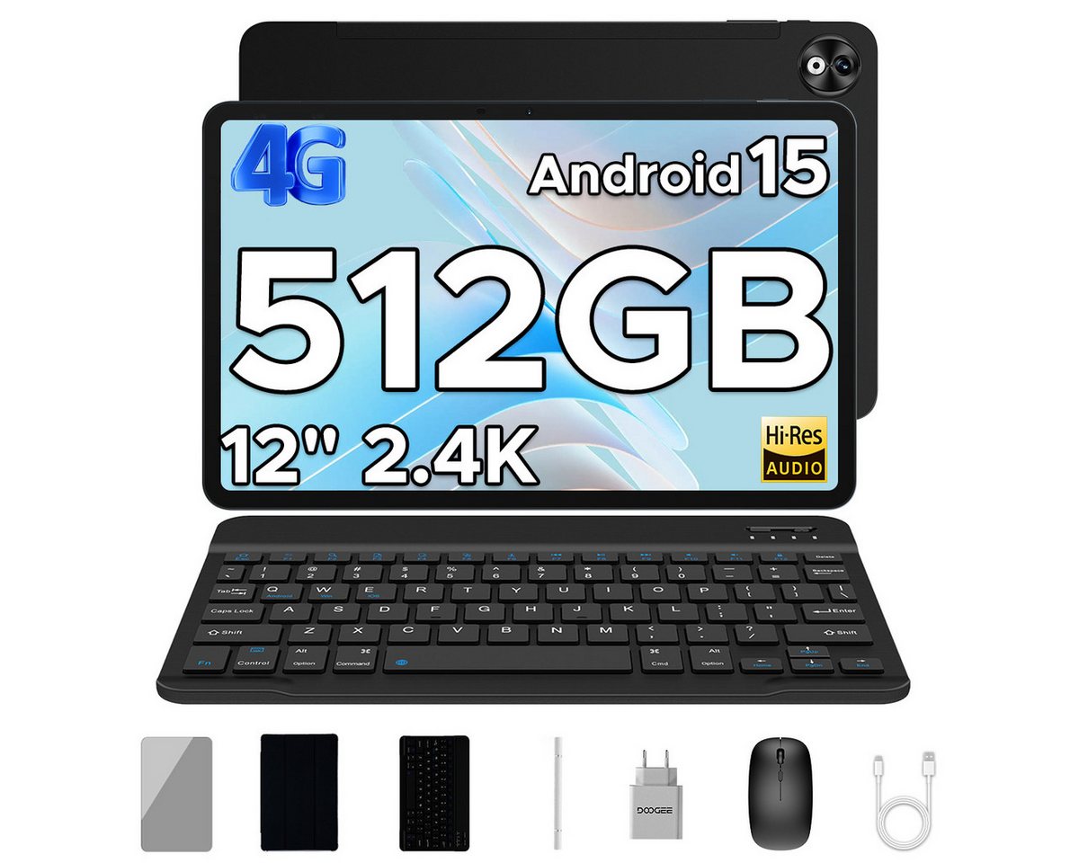 DOOGEE T40PRO Android 15 Tablet mit tastatur, tablet mit stift, 12 zoll Tablet (512 GB, 20GB+512GB, 10800mAh, 8MP+16MP, OTG/FM/Face Unlock) von DOOGEE