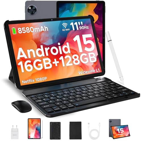 DOOGEE U11 2025 Neueste Android 15 Tablet mit Tastatur, 16GB RAM + 128GB ROM (2TB TF) Gaming Tablets 11 Zoll, 8580mAh | Widevine L1 | GPS | OTG, Tablet mit Stift, Maus, Tastatur, Hülle, Schutzfolie von DOOGEE
