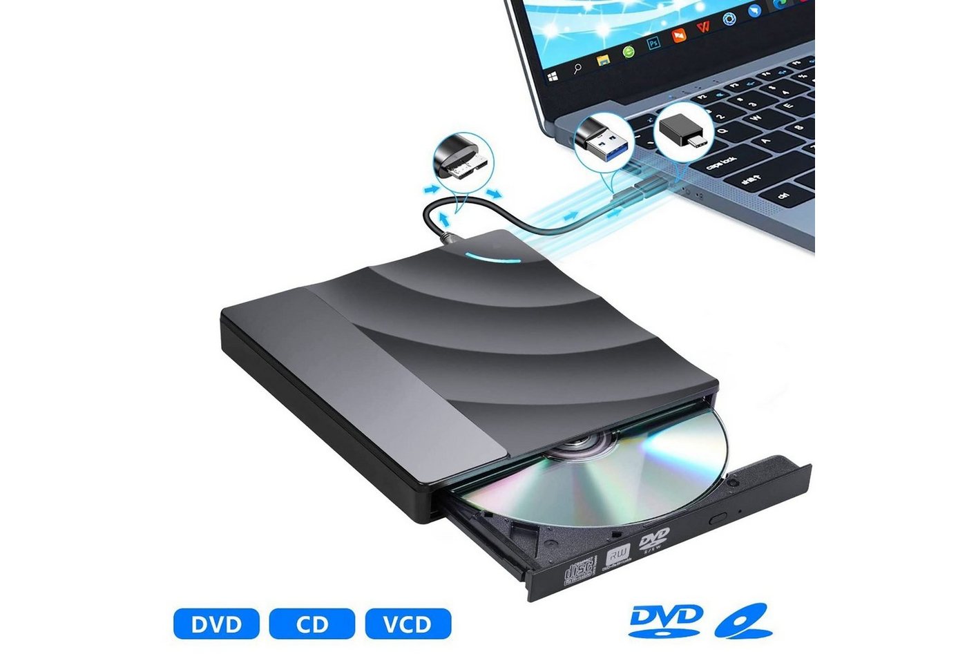 DOPWii External DVD Drive,Type-C Slim CD DVD RW Burner Drive DVD-Brenner von DOPWii