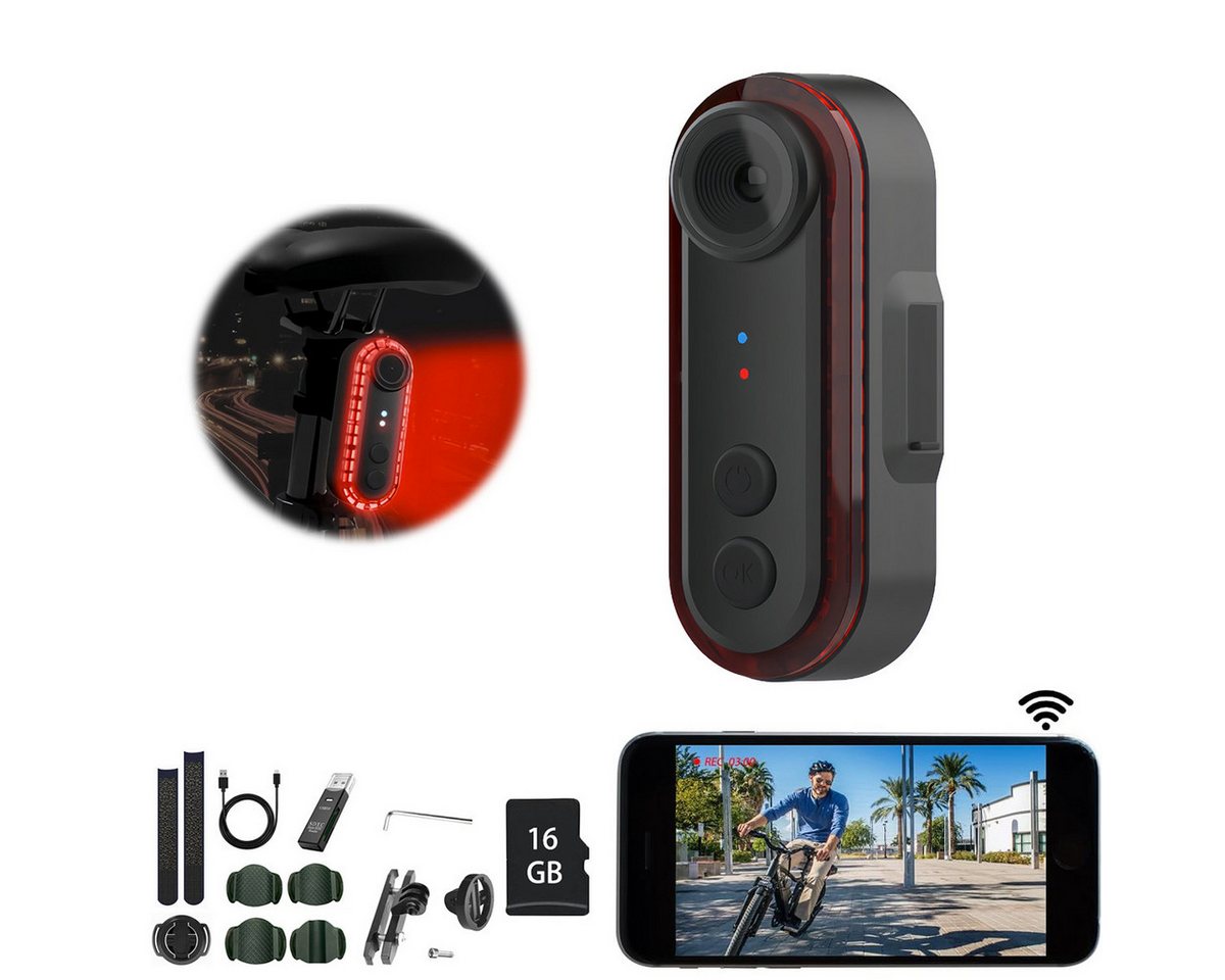 DOPWii Fahrradcomputer Fahrradrückkamera mit Rücklicht, 1080P, 150° Weitwinkel, APP-Steuerung (1-St), IPX6 wasserdicht, 3500mAh USB-C, ideal für Mountainbikes und E-Bikes von DOPWii