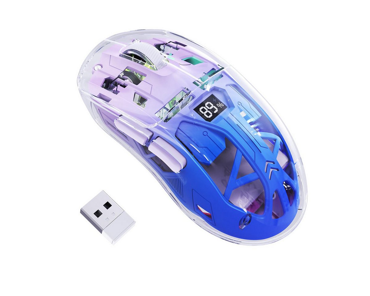 DOPWii Kabellose Gaming-Maus, 2,4G/Bluetooth Dual-Mode, RGB, 4000 DPI, Maus (PixArt 3212, Transparentes Design, Akku-Display, Für Win/MAC) von DOPWii