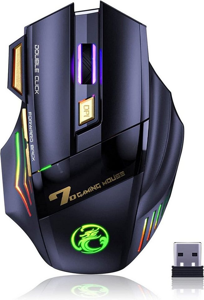 DOPWii Wireless Gaming Maus,mit 2.4G USB-Empfänger,3 einstellbar DPI,7 Tasten Maus von DOPWii