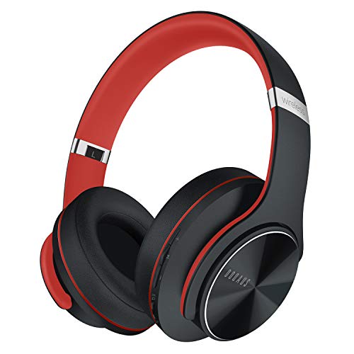 DOQAUS Bluetooth Kopfhörer Over Ear, [Bis zu 52 Std] HiFi Stereo Kopfhörer Kabellos mit 3 EQ-Modi, Bluetooth Headset mit Mikrofon & Weiche Ohrpolster für iPhone/ipad/Android/Laptops-Rot Schwarz von DOQAUS