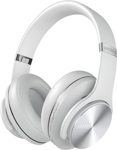 DOQAUS Bluetooth Kopfhörer Over Ear, [Bis zu 90 Std] Kabellose Kopfhörer mit 3 EQ-Modi, HiFi Stereo Faltbare Headset mit Mikrofon, weiche Ohrpolster für iPhone/ipad/Android/Laptops-Hellgrau von DOQAUS