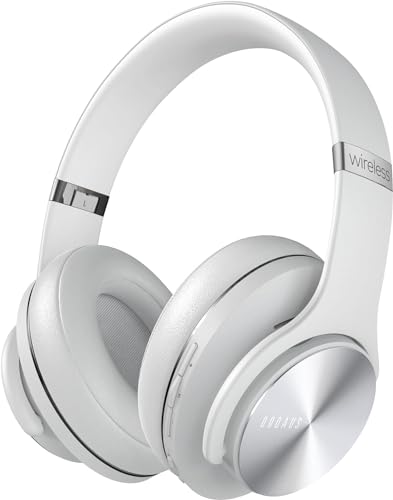 DOQAUS Bluetooth Kopfhörer Over Ear, Bis zu 90 Std Kabellose Kopfhörer mit 3 EQ-Modi, HiFi Stereo Faltbare Headset mit Mikrofon, weiche Ohrpolster für iPhone/ipad/Android/Laptops-Hellgrau von DOQAUS