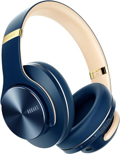DOQAUS Bluetooth Kopfhörer Over Ear, Bis zu 90 Std Kabellose Kopfhörer mit 3 EQ-Modi, HiFi Stereo Faltbare Headset mit Mikrofon, weiche Ohrpolster für iPhone/ipad/Android/Laptops-Navy Blau von DOQAUS