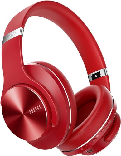 DOQAUS Bluetooth Kopfhörer Over Ear, [Bis zu 90 Std] Kabellose Kopfhörer mit 3 EQ-Modi, HiFi Stereo Faltbare Headset mit Mikrofon, weiche Ohrpolster für iPhone/ipad/Android/Laptops-Rot von DOQAUS