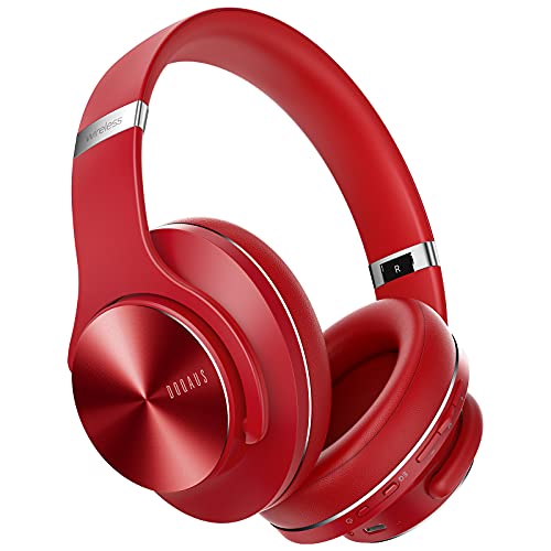 DOQAUS Bluetooth Kopfhörer Over Ear, [Bis zu 90 Std] Kabellose Kopfhörer mit 3 EQ-Modi, HiFi Stereo Faltbare Headset mit Mikrofon, weiche Ohrpolster für iPhone/ipad/Android/Laptops-Rot von DOQAUS