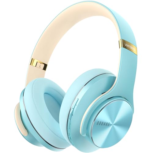 DOQAUS Bluetooth Kopfhörer Over Ear, Bis zu 90 Std Kopfhörer Kabellos mit 3 EQ-Modi, HiFi Stereo Faltbare Headset mit Mikrofon, weiche Ohrpolster für iPhone/ipad/Android/Laptops-Kristallblau von DOQAUS