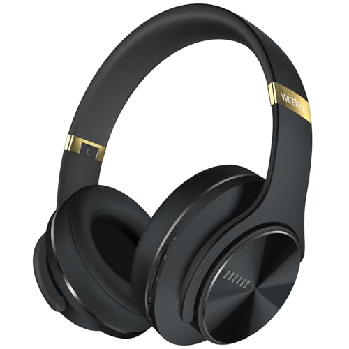 DOQAUS Kopfhörer Kabellos Bluetooth,Bis zu 90 Std HiFi Stereo Kopfhörer Over Ear mit 3 EQ-Modi,Bluetooth Headset mit Mikrofon&Weiche Ohrpolster für iPhone/ipad/Android/Laptops-Schwarzes&Gold von DOQAUS