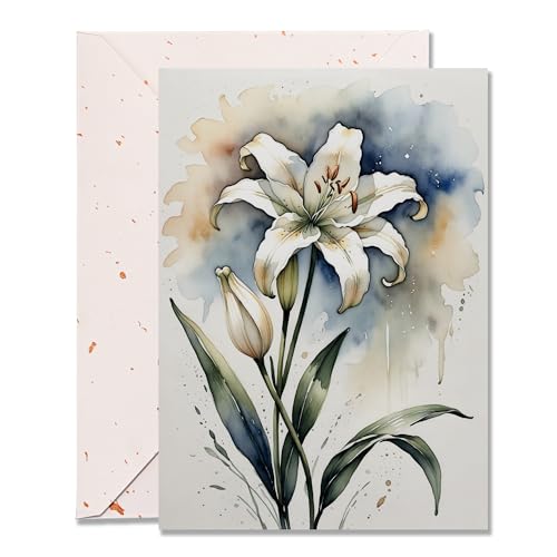 DORADUBO Blanko-Grußkarten mit Umschlag für alle Anlässe, elegantes Aquarell-Lilien-Design, Geburtstag, Trauer, Dankeschön, wischfester Karton, 12,7 x 17,8 cm DORADUBO Blanko-Grußkarten mit Umschlag für alle Anlässe, elegantes Aquarell-Lilien-Design, Geburtstag, Trauer, Dankeschön, wischfester Karton, 12,7 x 17,8 cm von DORADUBO