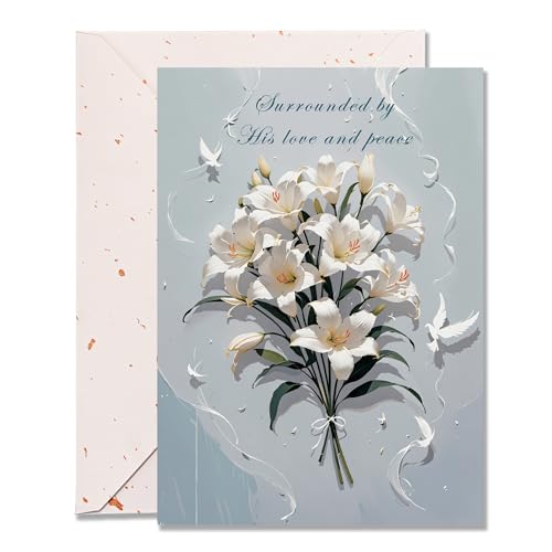 Religiöse Trauerkarten mit Umschlag, 12,7 x 17,8 cm, elegantes weißes Lilienstrauß-Design, christliche Komfort-Gebetsbotschaft, schmierfreier Karton, goldfarbener Umschlag für Beileid und Beileid Religiöse Trauerkarten mit Umschlag, 12,7 x 17,8 cm, elegantes weißes Lilienstrauß-Design, christliche Komfort-Gebetsbotschaft, schmierfreier Karton, goldfarbener Umschlag für Beileid und Beileid von DORADUBO