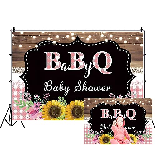 DORCEV 2,4 x 1,8 m BabyQ Babyparty-Banner, Hintergrund für Jungen oder Mädchen, mit Glitzer, Holzplanken, Blumen-Sonnenblumen, Grill-Thema, Geburtstagsparty-Zubehör, Portrait-Requisiten DORCEV 2,4 x 1,8 m BabyQ Babyparty-Banner, Hintergrund für Jungen oder Mädchen, mit Glitzer, Holzplanken, Blumen-Sonnenblumen, Grill-Thema, Geburtstagsparty-Zubehör, Portrait-Requisiten von DORCEV