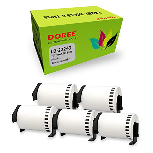 DOREE 5 x weiße DK-22243 Adressetikettenrollen für Brother DK-22243, 102 mm × 30,48 m, für Brother P-Touch, QL-1050, QL-1050N, QL-1060N, QL-1100, QL-110NWB Etikettendrucker von DOREE