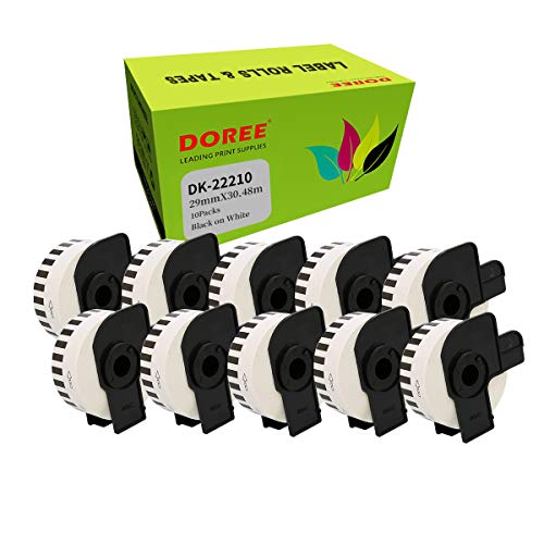 DOREE DK-22210 DK22210 Etikettenband für Brother P-Touch QL-1110NWB QL-1100 QL-1060N QL-1050 QL-500 QL-500A QL-500BW QL-570, 10 Stück L-580 QL-700 (10 Packungen) von DOREE