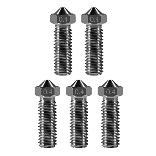 5pcs M6 1.75mm Extended Carbon Steel Nozzle 5 Stück Düsen 0,4 mm Extruder-Druckkopf aus gehärtetem Stahl M6 verlängern Extrudergewinde Vulkandüsen für 1,75 mm Filament E3D V5-V6 3D-Drucker von DORHEA