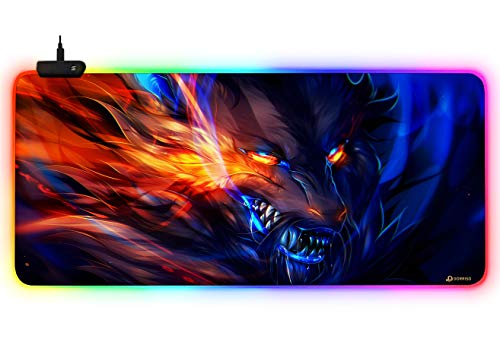 DORRISO Neu Gaming Mauspad Großes RGB 900x400x3 mm XXL LED Schreibtischunterlage Wasserdicht Anti Rutsch Mauspad Matte für Computer PC Professionelle Gamer Mousepad Flammen Wolf DORRISO Neu Gaming Mauspad Großes RGB 900x400x3 mm XXL LED Schreibtischunterlage Wasserdicht Anti Rutsch Mauspad Matte für Computer PC Professionelle Gamer Mousepad Flammen Wolf von DORRISO