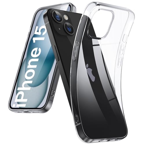 DOSMUNG Crystal Clear für iPhone 15 Hülle (6.1"), [Ohne Vergilbung] Dünn Weiche Silikon Case Stoßfeste Kratzfestigkeit Handyhülle für iPhone 15, Durchsichtig von DOSMUNG