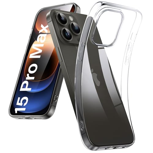 DOSMUNG Crystal Clear für iPhone 15 Pro Max Hülle (6.7"), [Ohne Vergilbung] Dünn Weiche Silikon Case Stoßfeste Kratzfestigkeit Handyhülle für iPhone 15 Pro Max, Durchsichtig von DOSMUNG