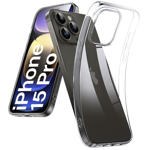 DOSMUNG Klar Hülle für iPhone 15 Pro (6.1"), Flexible Minimalistische Silikonhülle Weiche Case Stoßfeste Kratzfestigkeit Handyhülle für iPhone 15 Pro, Durchsichtig von DOSMUNG