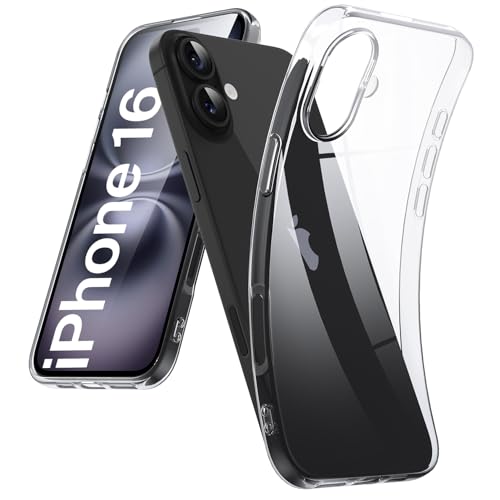 DOSMUNG Klar Hülle für iPhone 16 (6.1"), Flexible Minimalistische Silikonhülle Weiche Case Stoßfeste Kratzfestigkeit Handyhülle für iPhone 16, Durchsichtig von DOSMUNG