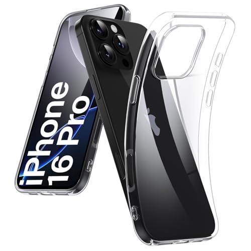 DOSMUNG Klar Hülle für iPhone 16 Pro (6.3"), Flexible Minimalistische Silikonhülle Weiche Case Stoßfeste Kratzfestigkeit Handyhülle für iPhone 16 Pro, Durchsichtig von DOSMUNG