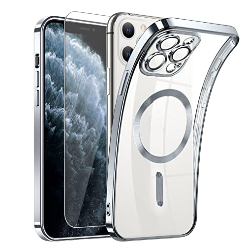 Clear Magnetisch für iPhone 11 Pro Hülle mit MagSafe [Integriert Kameraschutz Glas] [Original iPhone Äußere] Durchsichtig Silikon Case Dünn [Niemals Gelb] Handyhülle Anti Fingerabdruck Schutzhülle von DOSNTO