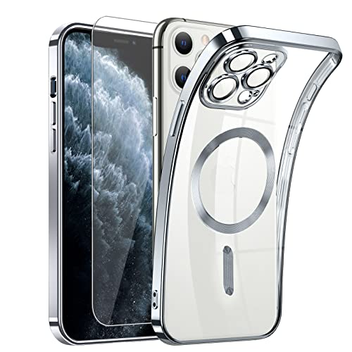 Clear Magnetisch für iPhone 11 Pro Max Hülle mit MagSafe [Integriert Kameraschutz Glas] [Original iPhone Äußere] Durchsichtig Silikon Case Dünn [Niemals Gelb] Handyhülle Anti Fingerabdruck Schutzhülle von DOSNTO