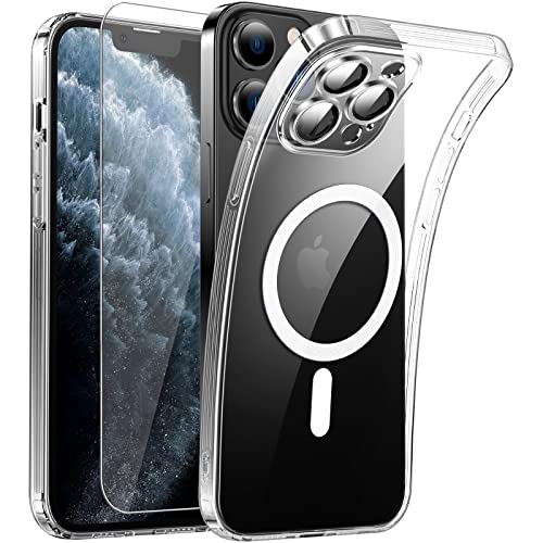 Clear Magnetisch für iPhone 11 Pro Max Hülle mit MagSafe [Integriert Kameraschutz Glas] [Original iPhone Äußere] Durchsichtig Silikon Case Dünn [Niemals Gelb] Handyhülle Anti Fingerabdruck Schutzhülle von DOSNTO