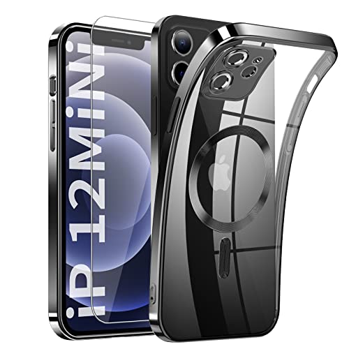 Clear Magnetisch für iPhone 12 Mini Hülle mit MagSafe [Vollständiger Kameraschutz] [Original iPhone Äußere] Durchsichtig Silikon Case Dünn [Niemals Gelb] Handyhülle Anti Fingerabdruck Schutzhülle von DOSNTO