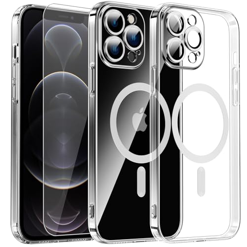 Clear Magnetisch für iPhone 12 Pro Hülle mit MagSafe [Original iPhone Äußere] [Kameraschutz Eingebaut] Durchsichtig Silikon Case Ultra Dünn [Niemals Gelb] Handyhülle Anti Fingerabdruck Schutzhülle von DOSNTO