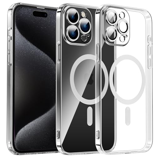 Clear Magnetisch für iPhone 15 Pro Hülle mit MagSafe [Original iPhone Äußere] [Kameraschutz Eingebaut] Durchsichtig Silikon Case Ultra Dünn [Niemals Gelb] Handyhülle Anti Fingerabdruck Kratzfeste von DOSNTO