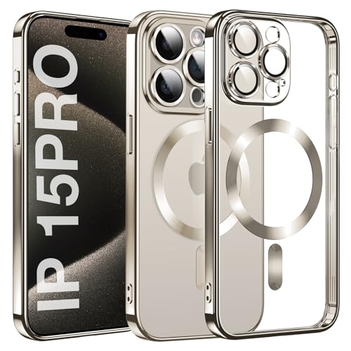 Clear Magnetisch für iPhone 15 Pro Hülle mit MagSafe [Original iPhone Äußere] [Kameraschutz Eingebaut] Durchsichtig Silikon Case Ultra Dünn [Niemals Gelb] Handyhülle Anti Fingerabdruck Kratzfeste von DOSNTO