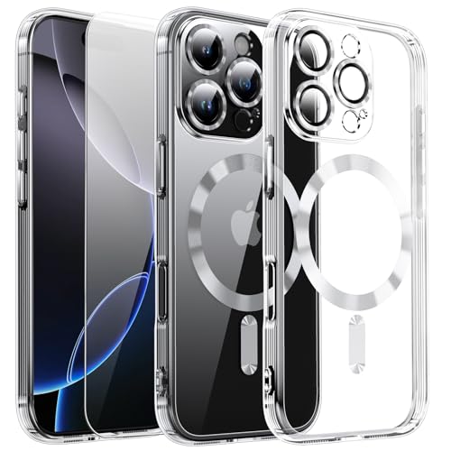 Clear Magnetisch für iPhone 16 Pro Max Hülle mit MagSafe [Original iPhone Äußere] [Kameraschutz Eingebaut] Durchsichtig Silikon Case Ultra Dünn [Niemals Gelb] Handyhülle Anti Fingerabdruck Kratzfeste von DOSNTO