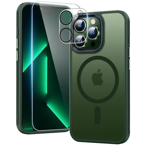 DOSNTO 3-in-1 Handyhülle für iPhone 13 Pro Max Hülle mit Magsafe [Kameraschutz und Screenschutz] [15FT Militärischer Stoßfest ] Magnetisch Case Dünn Hart Transluzent Solide Schutzhülle für Frau Mann von DOSNTO