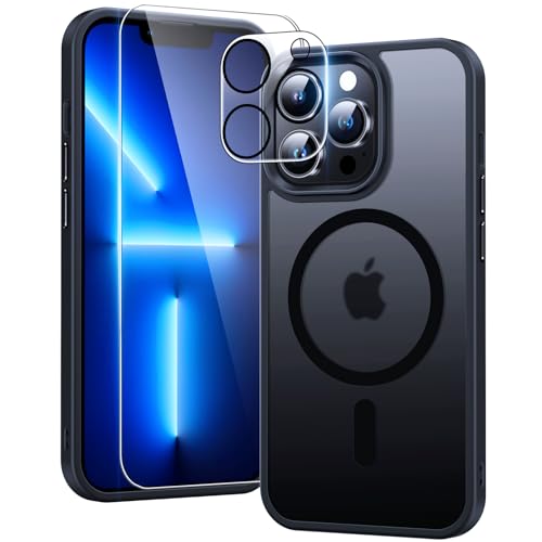 DOSNTO 3-in-1 Handyhülle für iPhone 13 Pro Max Hülle mit Magsafe [Kameraschutz und Screenschutz] [15FT Militärischer Stoßfest ] Magnetisch Case Dünn Hart Transluzent Solide Schutzhülle für Frau Mann von DOSNTO