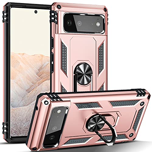 DOSNTO Armor Bumper Hülle für Google Pixel 6 [Militärischer Stoßfest] [Unzerstörbar Schutz] [Dual Layer doch Dünn] Google Pixel 6 Rugged Case Schutzhülle mit Magnet Ring Halter Ständer von DOSNTO