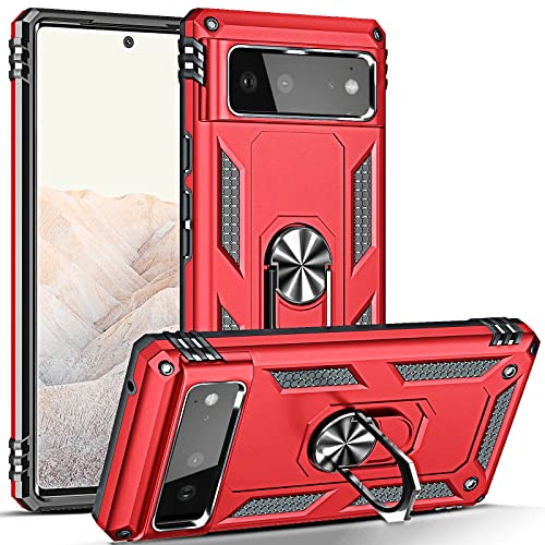 DOSNTO Armor Bumper Hülle für Google Pixel 6 [Militärischer Stoßfest] [Unzerstörbar Schutz] [Dual Layer doch Dünn] Google Pixel 6 Rugged Case Schutzhülle mit Magnet Ring Halter Ständer von DOSNTO