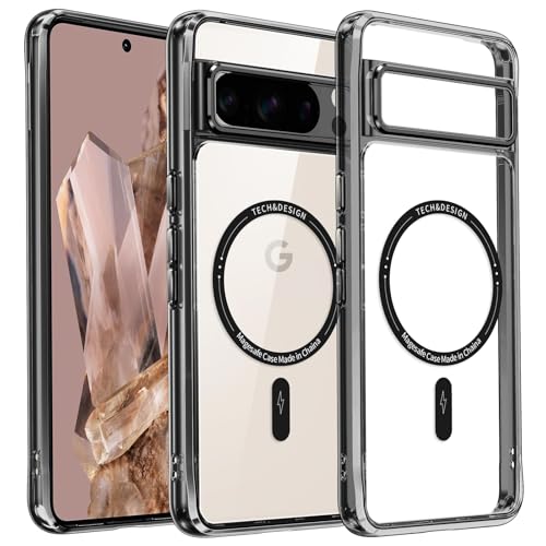 DOSNTO Clear Handyhülle für Google Pixel 8 Pro 5g Hülle mit MagSafe [Kameraschutz Eingebaut] Durchsichtig Silikon Case Ultra Dünn [Niemals Gelb] Magnetisch Anti Fingerabdruck Kratzfeste von DOSNTO