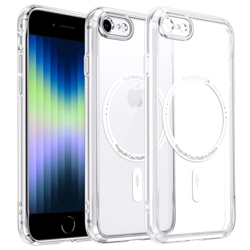 DOSNTO Clear Handyhülle für iPhone SE 2022/SE 2020/8 Hülle mit MagSafe [Kameraschutz Eingebaut] Durchsichtig Silikon Case Ultra Dünn [Niemals Gelb] Magnetisch Anti Fingerabdruck Kratzfeste von DOSNTO