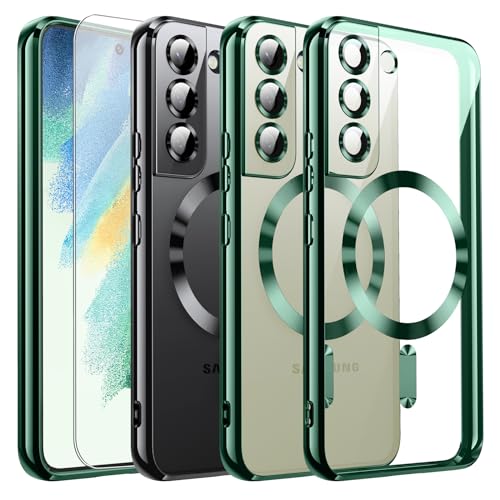 DOSNTO Clear Magnetisch für Samsung Galaxy S21 Hülle mit MagSafe [Integriert Kameraschutz Glas] Durchsichtig Silikon Case Dünn [Niemals Gelb] Handyhülle Anti Fingerabdruck Schutzhülle von DOSNTO