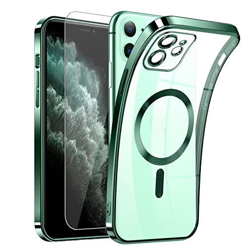 DOSNTO Clear Magnetisch für iPhone 11 Hülle mit MagSafe [Integriert Kameraschutz Glas] [Original iPhone Äußere] Durchsichtig Silikon Case Dünn [Niemals Gelb] Handyhülle Anti Fingerabdruck Schutzhülle von DOSNTO