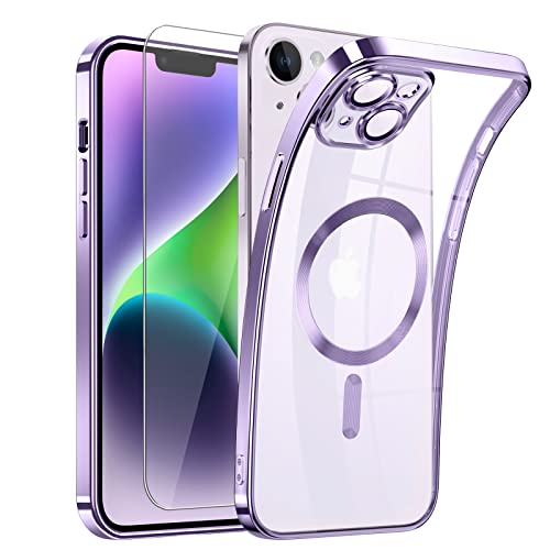 DOSNTO Clear Magnetisch für iPhone 14 Hülle mit MagSafe [Integriert Kameraschutz Glas] [Original iPhone Äußere] Durchsichtig Silikon Case Dünn [Niemals Gelb] Handyhülle Anti Fingerabdruck Schutzhülle von DOSNTO