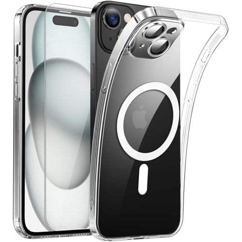 DOSNTO Clear Magnetisch für iPhone 15 Hülle mit MagSafe [Original iPhone Äußere] [Kameraschutz Eingebaut] Durchsichtig Silikon Case Ultra Dünn [Niemals Gelb] Handyhülle Anti Fingerabdruck Kratzfeste von DOSNTO