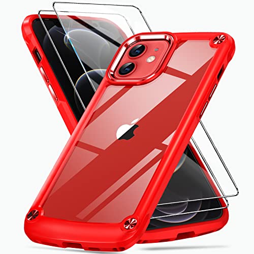 DOSNTO Clear Rot für iPhone 12/ iPhone 12 Pro Hülle [Niemals Gelb] Durchsichtig Transparent Case, Handyhülle Kameraschutz Kratzfeste, TPU Bumper Schutzhülle Cover Stoßfest 15FT mit Schutzfolie von DOSNTO