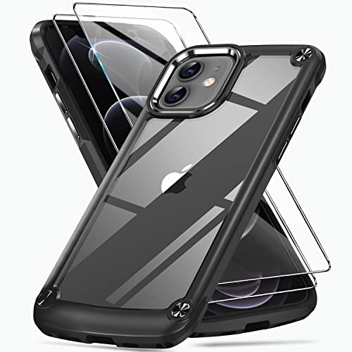 DOSNTO Clear Schwarz für iPhone 12/ iPhone 12 Pro Hülle [Niemals Gelb] Durchsichtig Transparent Case, Handyhülle Kameraschutz Kratzfeste, TPU Bumper Schutzhülle Cover Stoßfest 15FT mit Schutzfolie von DOSNTO