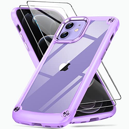 DOSNTO Clear Violett für iPhone 12/ iPhone 12 Pro Hülle [Niemals Gelb] Durchsichtig Transparent Case, Handyhülle Kameraschutz Kratzfeste, TPU Bumper Schutzhülle Cover Stoßfest 15FT mit Schutzfolie von DOSNTO