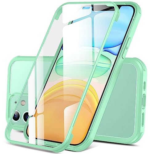 DOSNTO Doppelseitiger Durchsichtig Hülle für iPhone 11 (6.1''), 360 Grad Ganzkörper Stoßfeste & Fallschutz Transparent Handyhülle Eingebauter Gehärtetem Glas Displayschutzfolie Schutzhülle, Hellgrün von DOSNTO